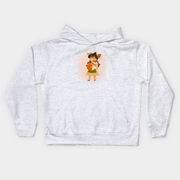 A Girl and Her Whimsical Fox Companion Kids Hoodie by IstoriaDesign